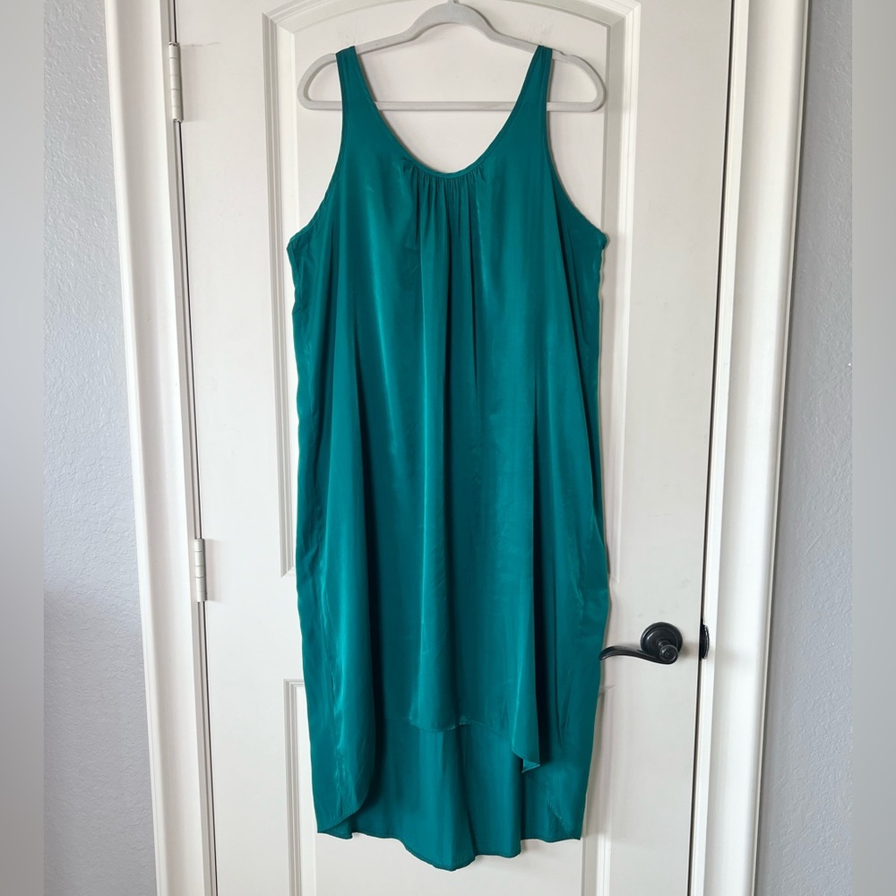Vintage Gilligan & O'Malley Emerald Green Satin Slip Dress High Low Nightgown L